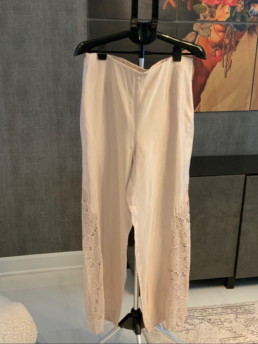 H&M Cream wide Leg Pants with Lace Side Panels 12